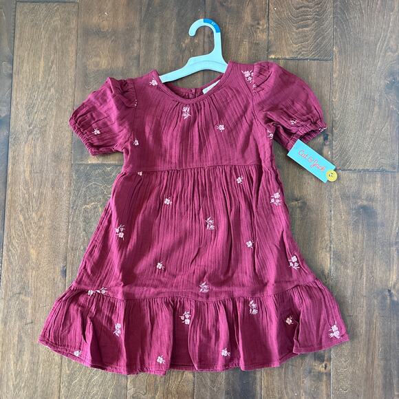Cat and Jack Girls 5T Dress Red Floral Embroidered Gauzy Short Sleeve NEW - Picture 3 of 9